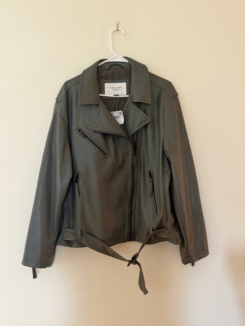 American Eagle Outfitters Olive Green Faux Leather Bomber Moto Jacket